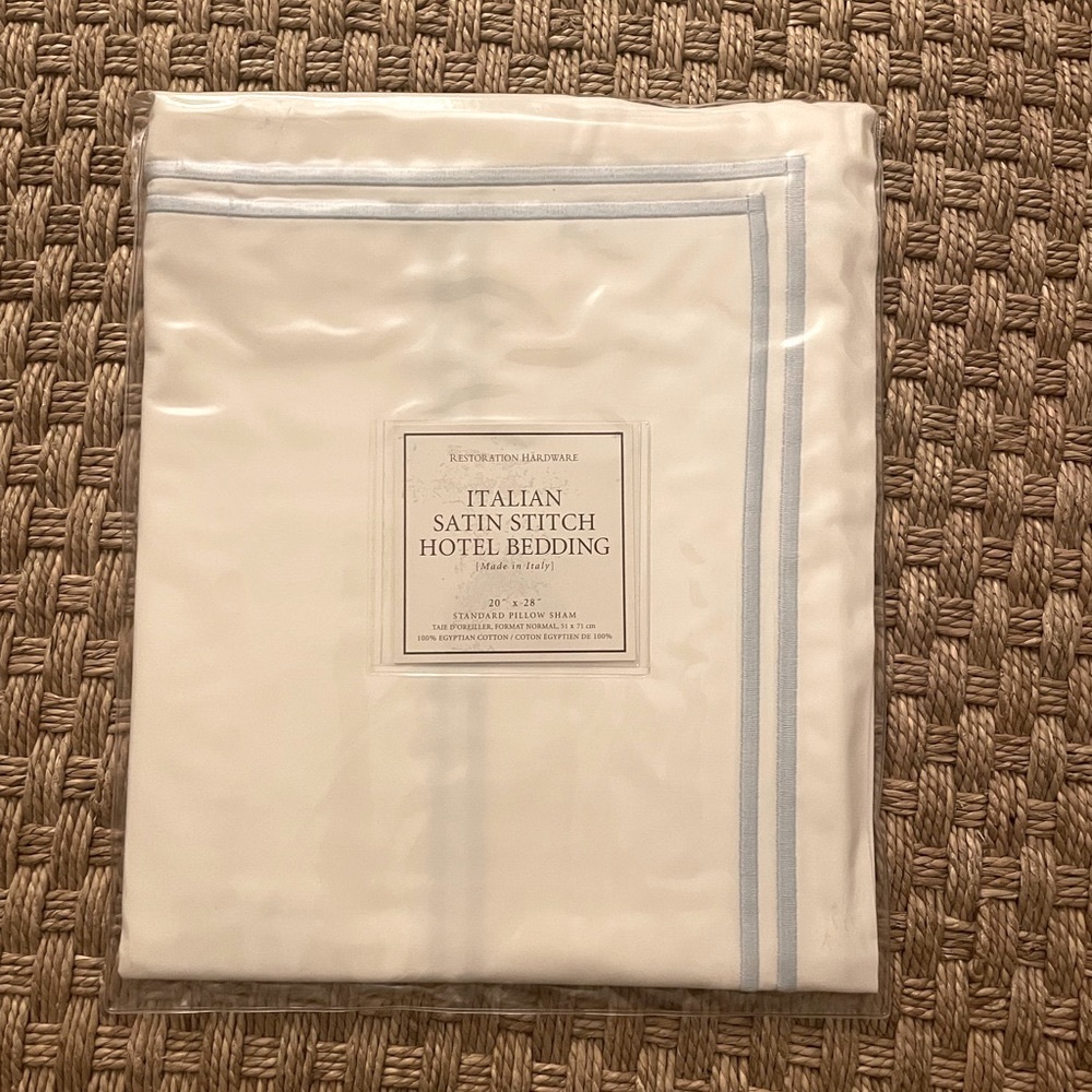 2 Restoration Hardware satin stitch hotel bedding standard pillow shams